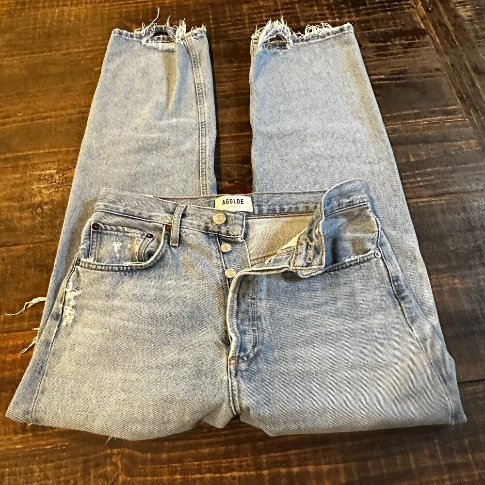 Agolde Distressed Jeans sz 25 Light Wash Jeans Button Fly Straight Leg - Picture 9 of 9